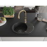 Mexen Kevin granite kitchen sink 1-bowl with drainer and Savita kitchen faucet, black - 6517-77-672601-50-B