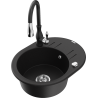 Mexen Kevin 1-bowl granite sink with drainer and Savita kitchen faucet, black - 6517-77-672601-70