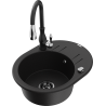 Mexen Kevin 1-Bowl Granite Sink with Drainer and Savita Kitchen Tap, Black - 6517-77-672601-70-B