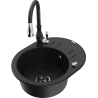 Mexen Kevin granite kitchen sink 1-bowl with drainer and kitchen faucet Savita, black - 6517-77-672601-70-B