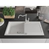 Mexen Leo granite kitchen sink 1-bowl with drainer and Carla kitchen tap, white - 6501-20-670700-00