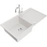 Mexen Leo granite kitchen sink 1-bowl with drainer and Carla kitchen tap, white - 6501-20-670700-00