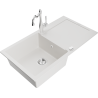 Mexen Leo granite sink 1-bowl with drainer and kitchen faucet Carla, white - 6501-20-670700-00
