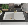 Mexen Leo 1-bowl granite sink with drainer and Carla kitchen faucet, white - 6501-20-670700-50