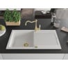Mexen Leo granite sink 1-bowl with drainer and Carla kitchen tap, white - 6501-20-670700-50