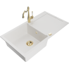 Mexen Leo 1-bowl granite sink with drainer and Carla kitchen faucet, white - 6501-20-670700-50
