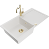 Mexen Leo granite sink 1-bowl with drainer and Carla kitchen tap, white - 6501-20-670700-50