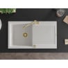 Mexen Leo granite sink 1-bowl with drainer and Carla kitchen tap, white - 6501-20-670700-50
