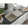 Mexen Leo 1-bowl granite sink with drainer and Carla kitchen faucet, beige - 6501-69-670700-00