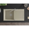 Mexen Leo 1-bowl granite sink with drainer and Carla kitchen faucet, beige - 6501-69-670700-00