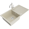 Mexen Leo 1-Bowl Granite Sink with Drainer and Kitchen Faucet Carla, Beige - 6501-69-670700-00