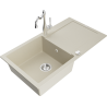 Mexen Leo 1-compartment granite sink with a drip tray and kitchen mixer tap Carla, Beige - 6501-69-670700-00