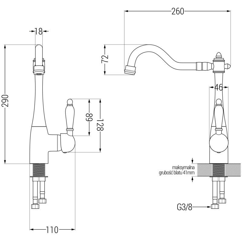 Mexen Leo 1-bowl granite sink with drainer and Carla kitchen faucet, beige - 6501-69-670700-00