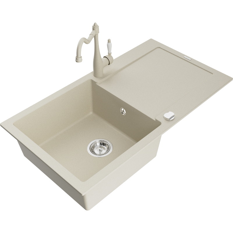 Mexen Leo granite sink 1-bowl with drainer and kitchen faucet Carla, beige - 6501-69-670700-69