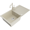 Mexen Leo 1-bowl granite sink with drainer and Carla kitchen tap, beige - 6501-69-670700-69