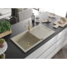 Mexen Leo 1-compartment granite sink with a drip tray and kitchen mixer tap Carla, Beige - 6501-69-670700-50
