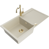 Mexen Leo granite kitchen sink 1-bowl with drainer and kitchen faucet Carla, beige - 6501-69-670700-50
