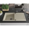 Mexen Leo granite sink with 1 bowl, drainer, and Carla kitchen tap, beige - 6501-69-670700-70