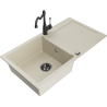 Mexen Leo 1-bowl granite sink with drainer and Carla kitchen faucet, beige - 6501-69-670700-70
