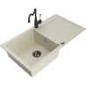 Mexen Leo granite sink 1-bowl with drainer and Carla kitchen faucet, beige - 6501-69-670700-70