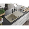 Mexen Leo granite sink 1-bowl with drainer and Carla kitchen faucet, beige - 6501-69-670700-70