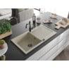 Mexen Leo granite sink with 1 bowl, drainer, and Carla kitchen tap, beige - 6501-69-670700-70