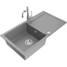 Mexen Leo 1-bowl granite kitchen sink with drainer and Carla tap, grey - 6501-71-670700-00