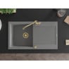 Mexen Leo granite sink 1-bowl with drainer and Carla kitchen tap, grey - 6501-71-670700-50