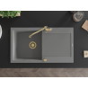 Mexen Leo granite sink 1-bowl with drainer and kitchen faucet Carla, gray - 6501-71-670700-50