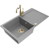 Mexen Leo 1-compartment granite sink with a drip tray and kitchen mixer tap Carla, Grey - 6501-71-670700-50