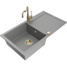 Mexen Leo granite sink 1-bowl with drainer and Carla kitchen tap, grey - 6501-71-670700-50