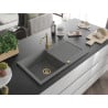 Mexen Leo granite sink 1-bowl with drainer and Carla kitchen tap, grey - 6501-71-670700-50