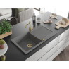 Mexen Leo granite sink 1-bowl with drainer and kitchen faucet Carla, gray - 6501-71-670700-50