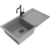 Mexen Leo 1-compartment granite sink with a drip tray and kitchen mixer tap Carla, Grey - 6501-71-670700-70-B