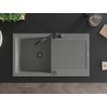 Mexen Leo granite sink 1-bowl with drainer and kitchen faucet Carla, gray - 6501-71-670700-70-B