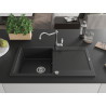 Mexen Leo granite single-bowl kitchen sink with drainer and kitchen faucet Carla, black/silver metallic - 6501-73-670700-00
