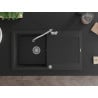 Mexen Leo 1-bowl granite sink with drainer and Carla kitchen faucet, black/silver metallic - 6501-73-670700-00