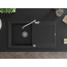 Mexen Leo granite single-bowl kitchen sink with drainer and kitchen faucet Carla, black/silver metallic - 6501-73-670700-00