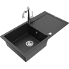 Mexen Leo granite single-bowl kitchen sink with drainer and kitchen faucet Carla, black/silver metallic - 6501-73-670700-00