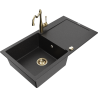 Mexen Leo granit sink 1-bowl with drainer and kitchen faucet Carla, black/silver metallic - 6501-73-670700-50