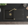 Mexen Leo granit sink 1-bowl with drainer and Carla kitchen faucet, black/gold metallic - 6501-75-670700-50