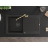 Mexen Leo granite sink 1-bowl with drainer and Carla kitchen tap, black/gold metallic - 6501-75-670700-50-B