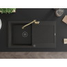 Mexen Leo granite sink 1-bowl with drainer and kitchen faucet Carla, black/gold metallic - 6501-75-670700-50-B