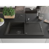 Mexen Leo granite sink 1-bowl with drainer and kitchen faucet Carla, black/gold metallic - 6501-75-670700-70-B