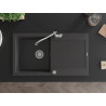 Mexen Leo granite kitchen sink 1-bowl with drainer and kitchen faucet Carla, black speckled - 6501-76-670700-00