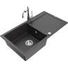 Mexen Leo granite kitchen sink 1-bowl with drainer and kitchen faucet Carla, black speckled - 6501-76-670700-00
