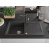 Mexen Leo granite kitchen sink 1-bowl with drainer and Carla kitchen tap, speckled black - 6501-76-670700-76