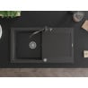 Mexen Leo granite kitchen sink 1-bowl with drainer and Carla kitchen tap, speckled black - 6501-76-670700-76