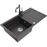 Mexen Leo granite kitchen sink 1-bowl with drainer and Carla kitchen tap, speckled black - 6501-76-670700-76