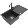 Mexen Leo granite sink 1-bowl with drainer and kitchen faucet Carla, black speckled - 6501-76-670700-76